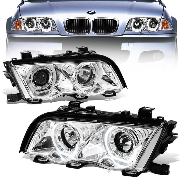 LED DRL U-Halo Projector Headlights<br>2001 BMW 320i 325i/Xi 330i/Xi, 99-00 323i 328i