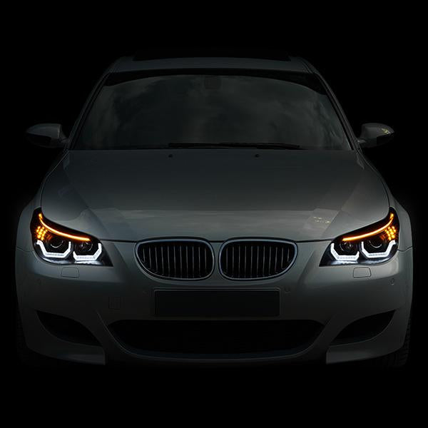 LED DRL U-Halo Projector Headlights<br>04-07 BMW 525i 530i, 06-07 525Xi 530Xi 550i