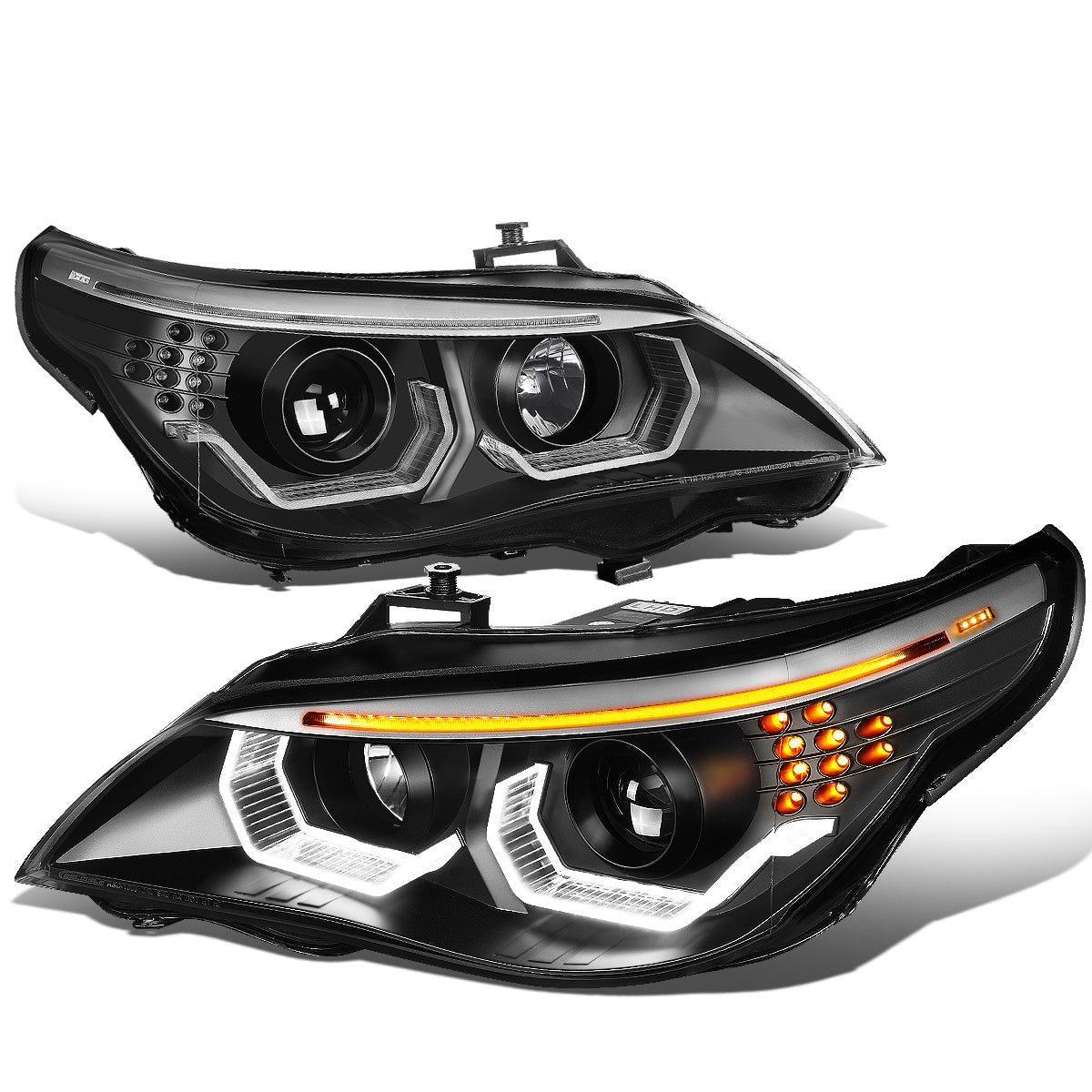 LED DRL U-Halo Projector Headlights<br>04-07 BMW 525i 530i, 06-07 525Xi 530Xi 550i