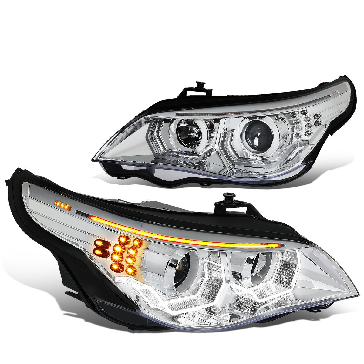 LED DRL U-Halo Projector Headlights<br>04-07 BMW 525i 530i, 06-07 525Xi 530Xi 550i