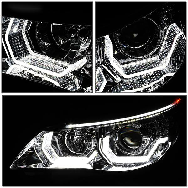 LED DRL U-Halo Projector Headlights<br>04-07 BMW 525i 530i, 06-07 525Xi 530Xi 550i