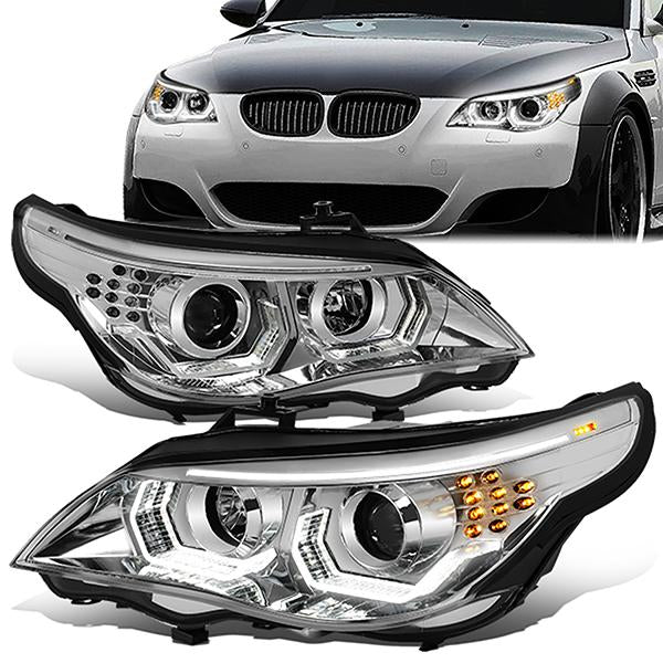 LED DRL U-Halo Projector Headlights<br>04-07 BMW 525i 530i, 06-07 525Xi 530Xi 550i