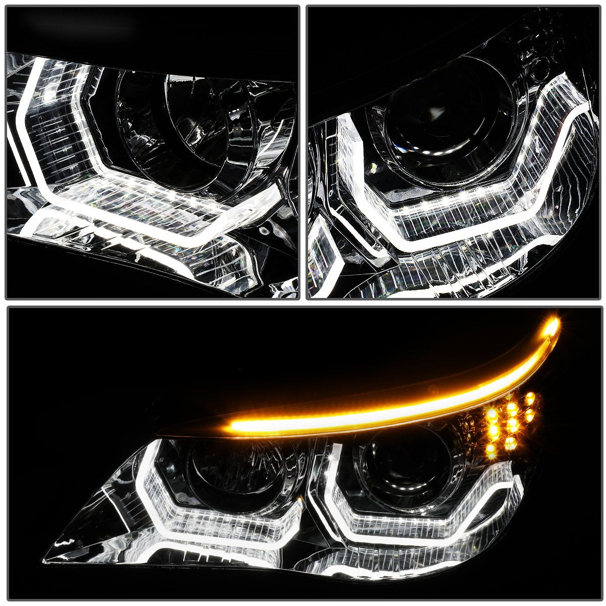 LED DRL U-Halo Projector Headlights<br>08-10 BMW 528i 535i 550i M5, 2008 528Xi 535Xi