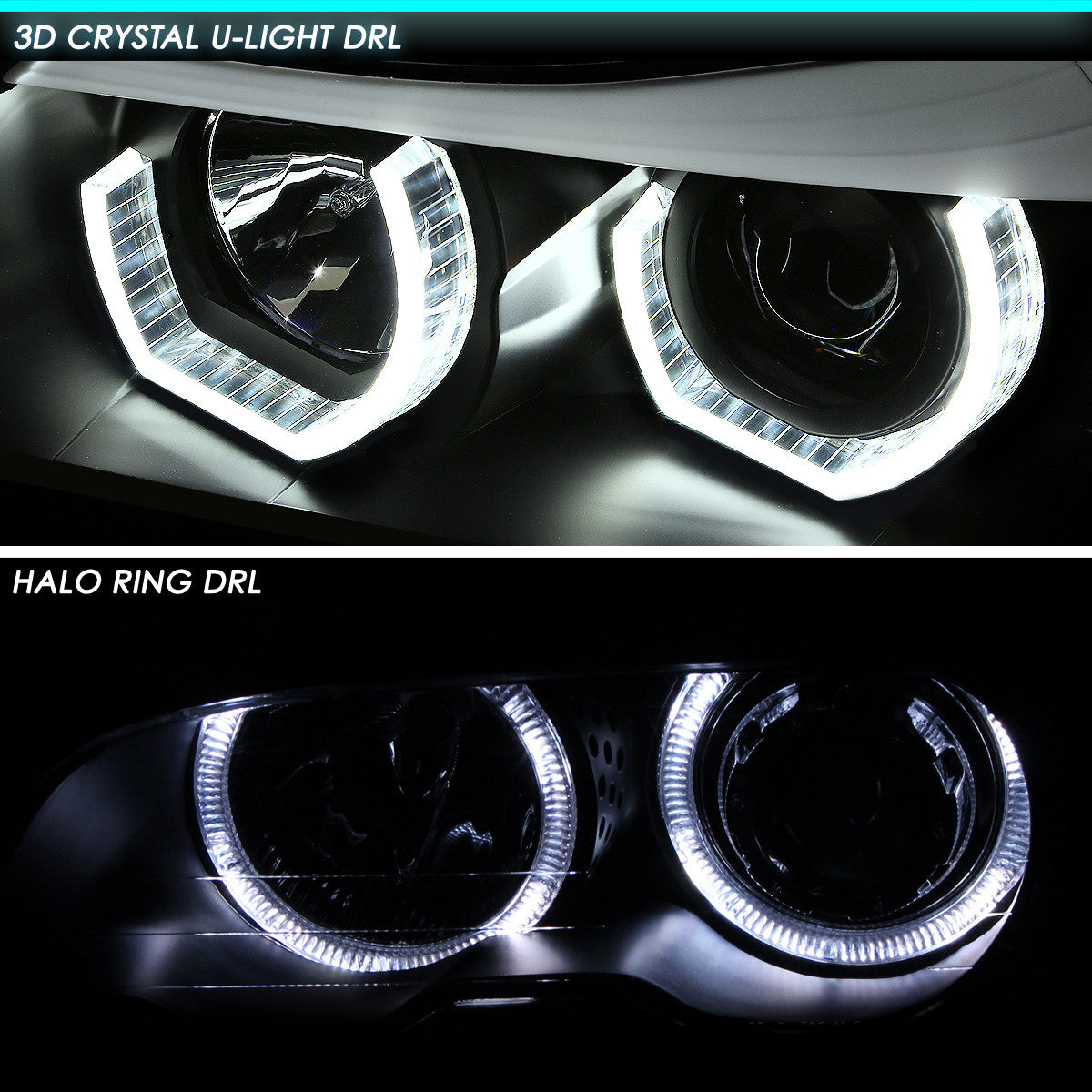 LED DRL U-Halo Projector Headlights<br>06-08 BMW 323i 328i/Xi 335Xi, 2006 325Xi 330i/Xi
