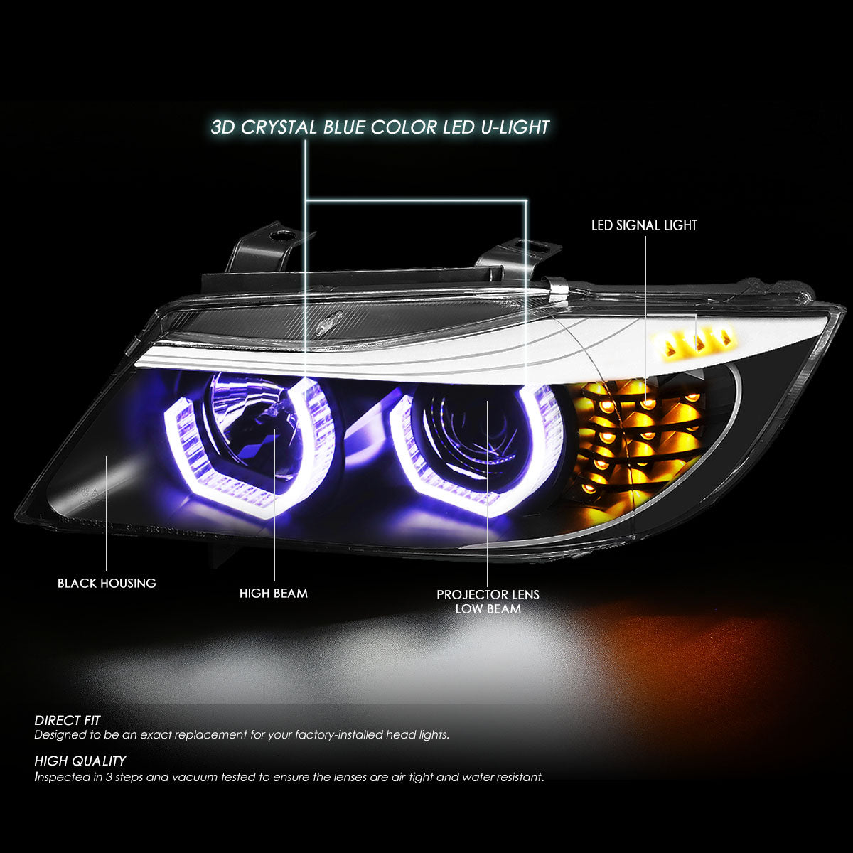 LED DRL U-Halo Projector Headlights<br>06-08 BMW 323i 328i/Xi 335Xi, 2006 325Xi 330i/Xi