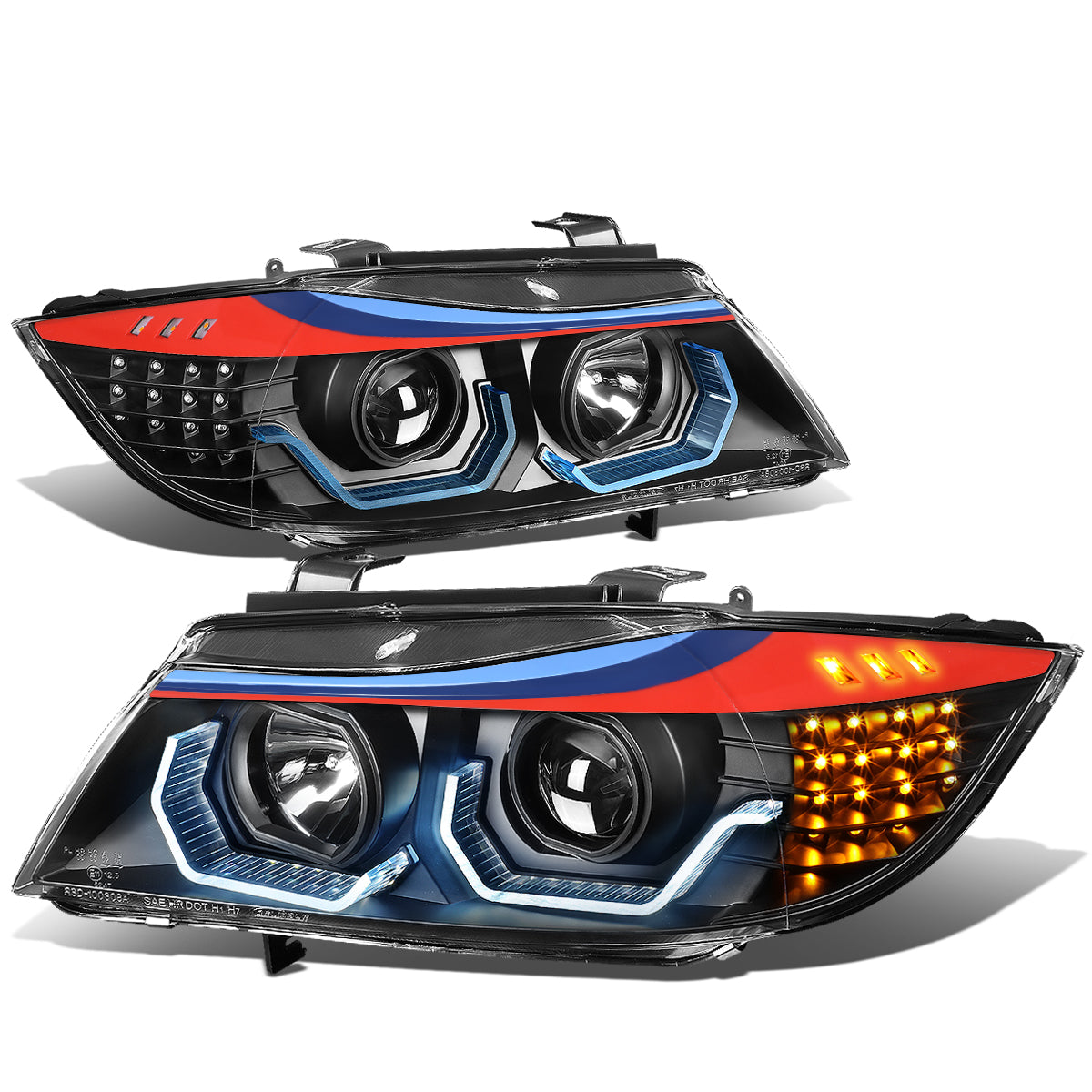 LED DRL U-Halo Projector Headlights<br>06-08 BMW 323i 328i/Xi 335Xi, 2006 325Xi 330i/Xi