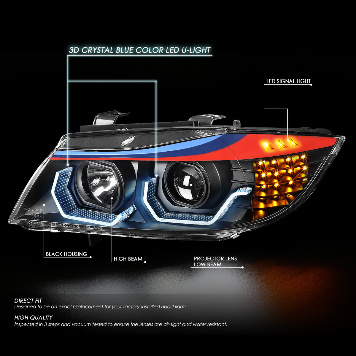 LED DRL U-Halo Projector Headlights<br>06-08 BMW 323i 328i/Xi 335Xi, 2006 325Xi 330i/Xi