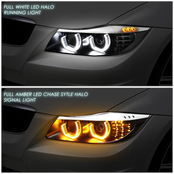 LED DRL U-Halo Sequential Switchback Projector Headlights<br>06-08 BMW 323i 328i/Xi 335Xi, 2006 325Xi 330i/Xi