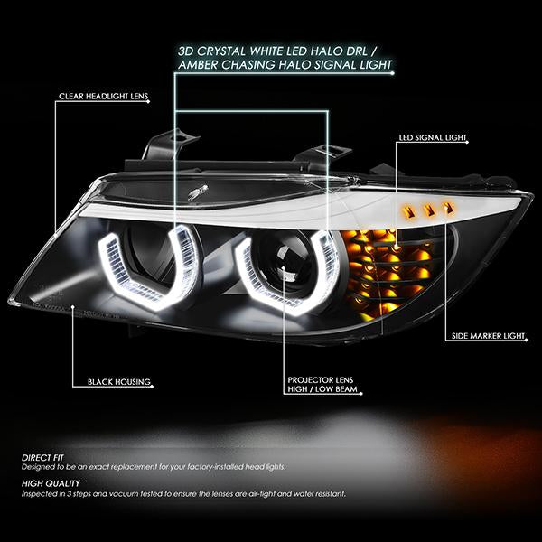 LED DRL U-Halo Sequential Switchback Projector Headlights<br>09-12 BMW 328i 335i 335d 323i, 2012 320i