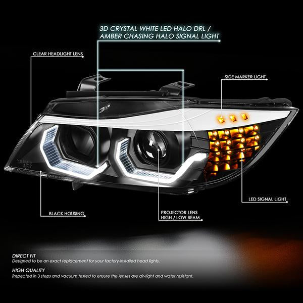 LED DRL Sequential Switchback Projector Headlights<br>06-08 BMW 323i 328i/Xi 335Xi, 2006 325Xi 330i/Xi