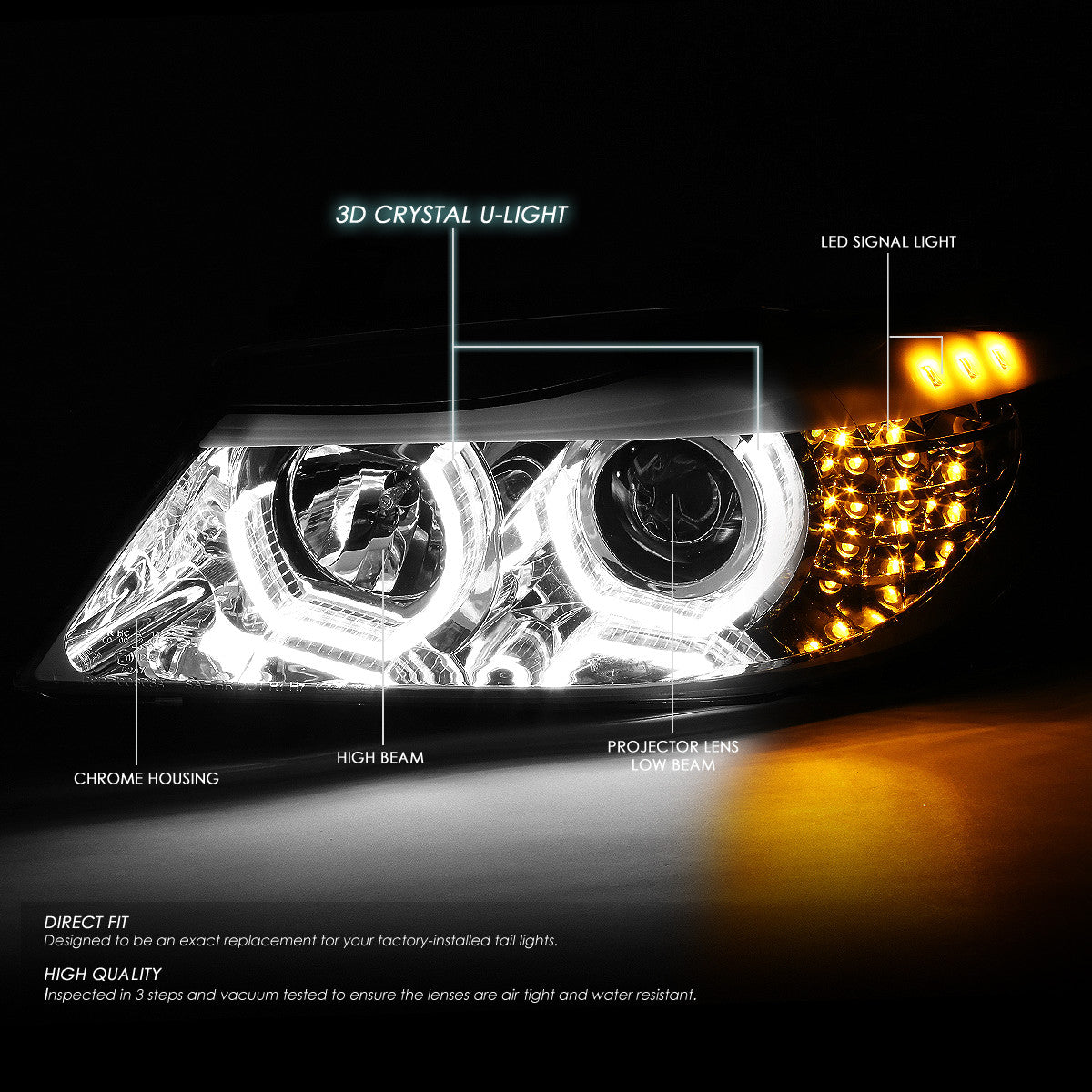 LED DRL U-Halo Projector Headlights<br>06-08 BMW 323i 328i/Xi 335Xi, 2006 325Xi 330i/Xi