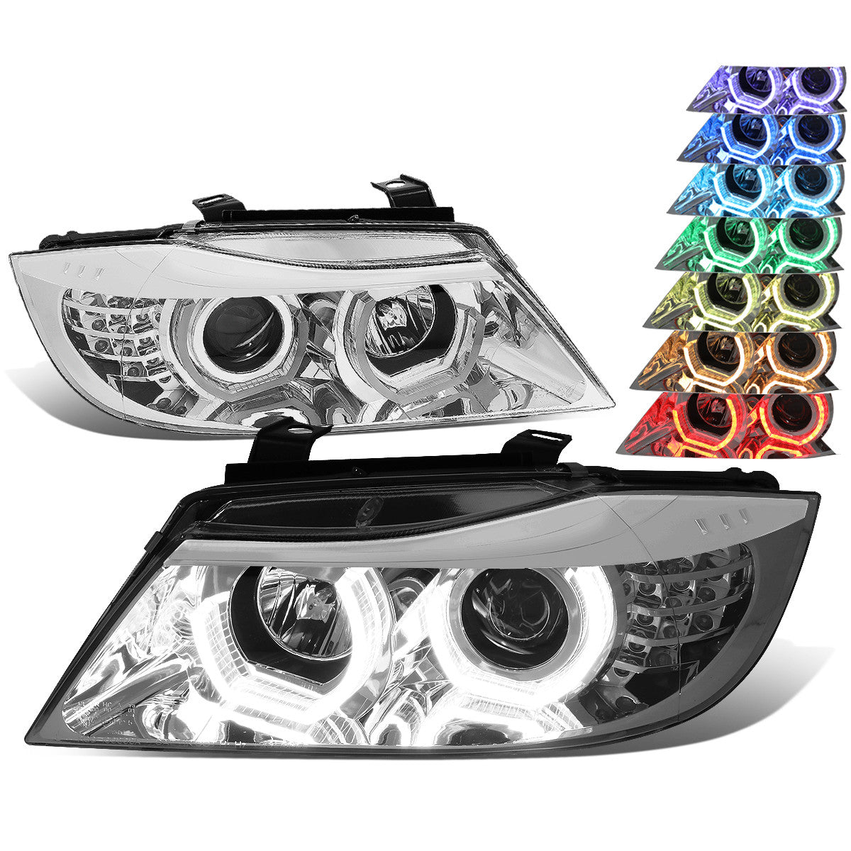 LED DRL U-Halo Projector Headlights<br>06-08 BMW 323i 328i/Xi 335Xi, 2006 325Xi 330i/Xi