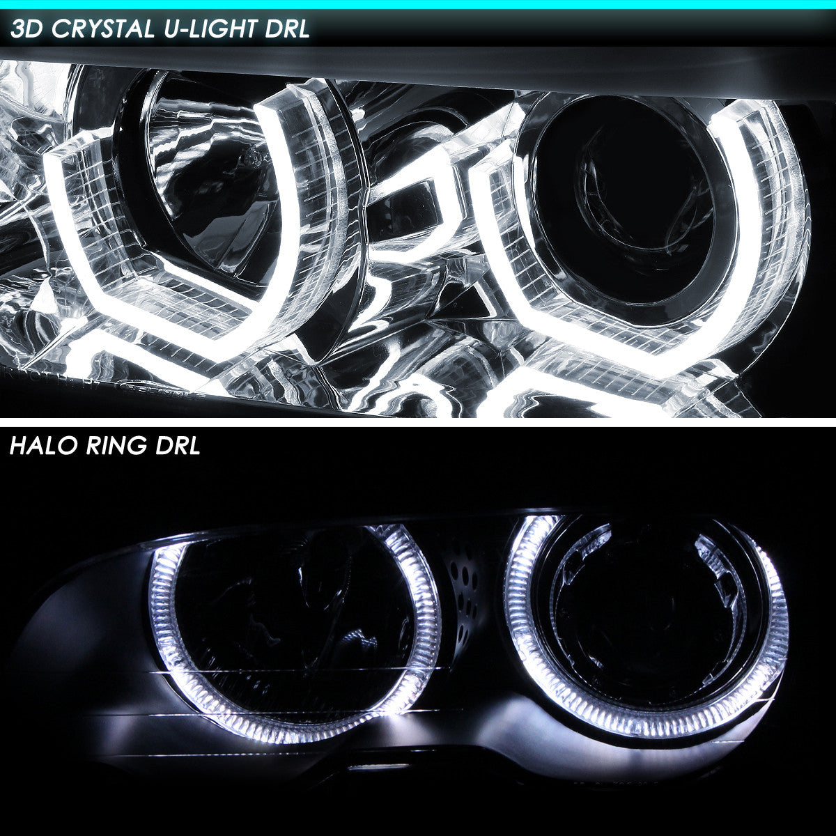 LED DRL U-Halo Projector Headlights<br>06-08 BMW 323i 328i/Xi 335Xi, 2006 325Xi 330i/Xi