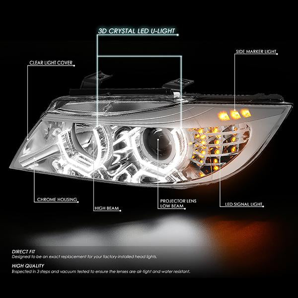 LED DRL U-Halo Projector Headlights<br>06-08 BMW 323i 328i/Xi 335Xi, 2006 325Xi 330i/Xi