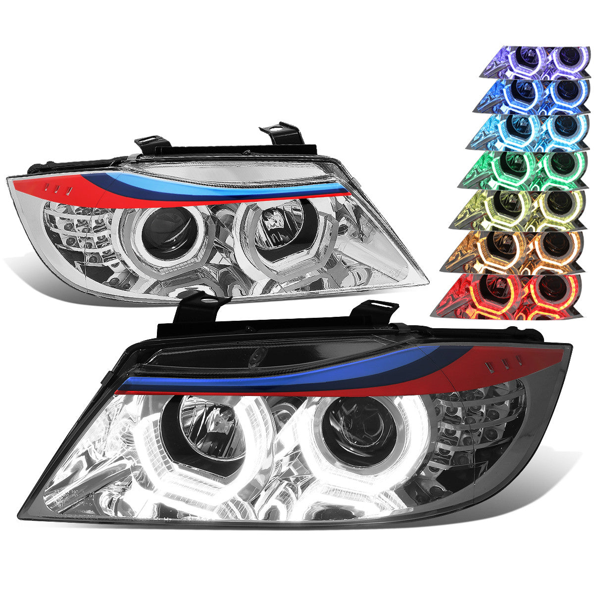 LED DRL U-Halo Projector Headlights<br>06-08 BMW 323i 328i/Xi 335Xi, 2006 325Xi 330i/Xi