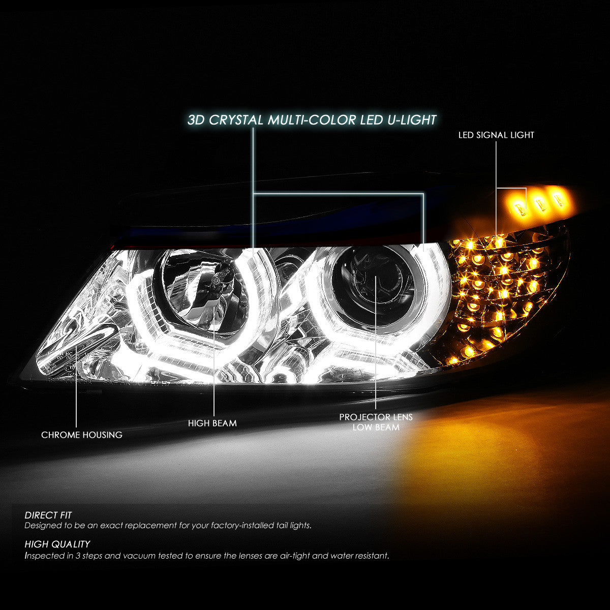 LED DRL U-Halo Projector Headlights<br>06-08 BMW 323i 328i/Xi 335Xi, 2006 325Xi 330i/Xi