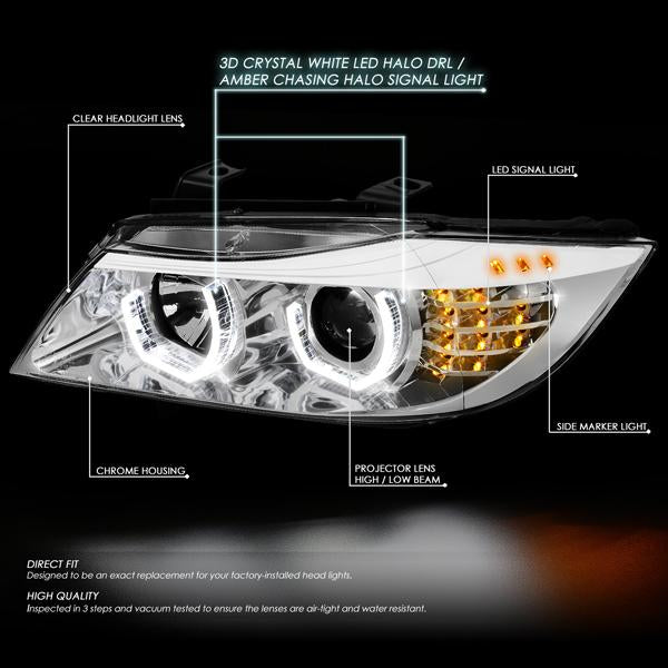 LED DRL U-Halo Sequential Switchback Projector Headlights<br>06-08 BMW 323i 328i/Xi 335Xi, 2006 325Xi 330i/Xi