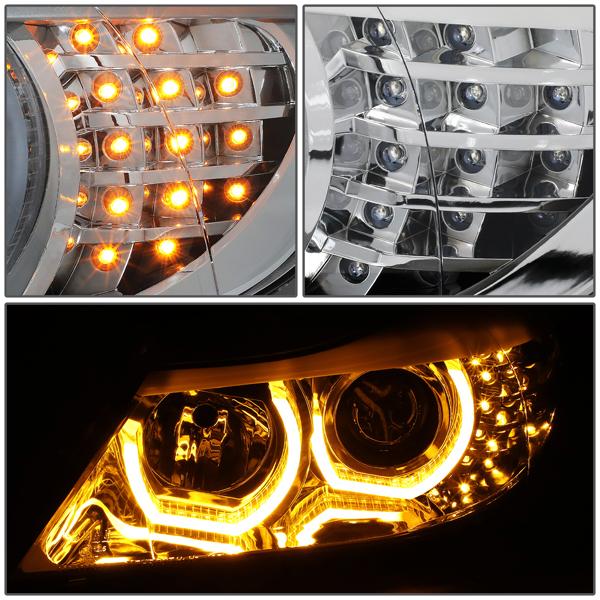 LED DRL U-Halo Sequential Switchback Projector Headlights<br>06-08 BMW 323i 328i/Xi 335Xi, 2006 325Xi 330i/Xi