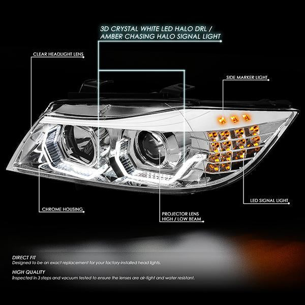 LED DRL U-Halo Sequential Switchback Projector Headlights<br>06-08 BMW 323i 328i/Xi 335Xi, 2006 325Xi 330i/Xi