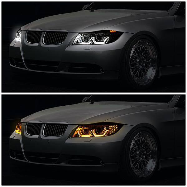 LED DRL U-Halo Sequential Switchback Projector Headlights<br>06-08 BMW 323i 328i/Xi 335Xi, 2006 325Xi 330i/Xi