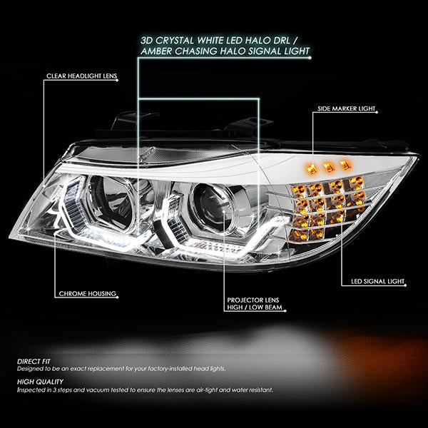 LED DRL U-Halo Sequential Switchback Projector Headlights<br>09-12 BMW 328i 335i 335d 323i, 2012 320i