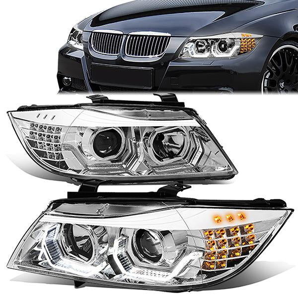 LED DRL U-Halo Sequential Switchback Projector Headlights<br>06-08 BMW 323i 328i/Xi 335Xi, 2006 325Xi 330i/Xi