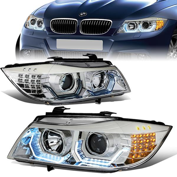 LED DRL U-Halo Projector Headlights<br>06-08 BMW 323i 328i/Xi 335Xi, 2006 325Xi 330i/Xi