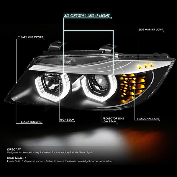 LED DRL U-Halo Sequential Switchback Projector Headlights<br>06-08 BMW 323i 328i/Xi 335Xi, 2006 325Xi 330i/Xi