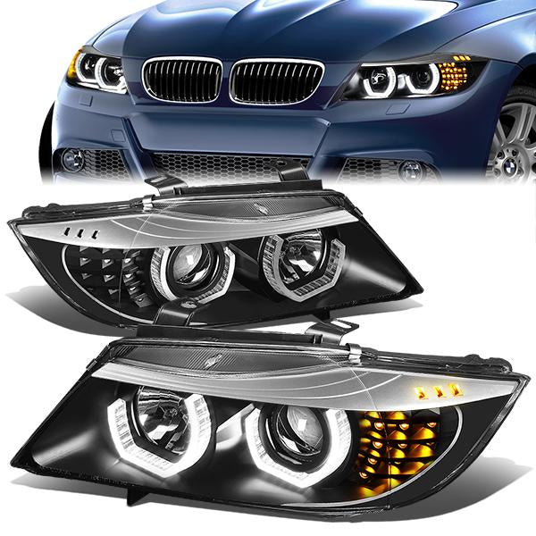 LED DRL U-Halo Sequential Switchback Projector Headlights<br>06-08 BMW 323i 328i/Xi 335Xi, 2006 325Xi 330i/Xi