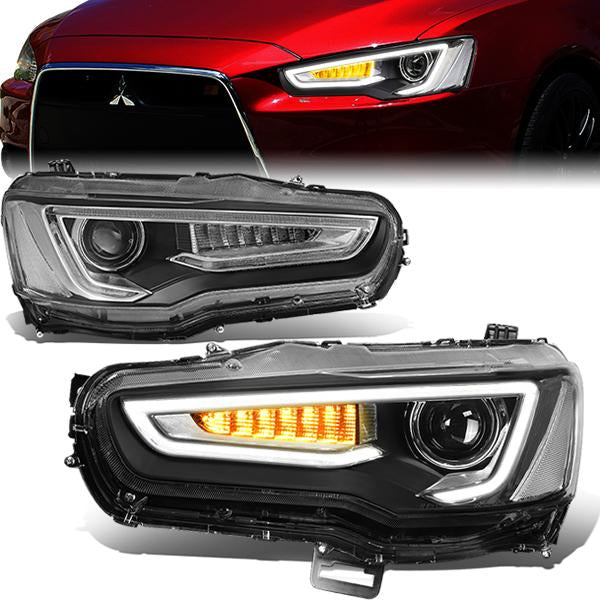 LED DRL Sequential Projector Headlights<br>08-17 Mitsubishi Lancer & EVO X