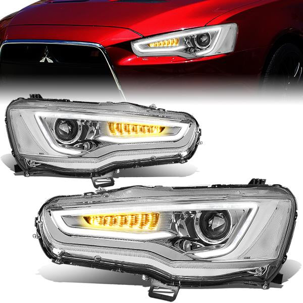 LED DRL Sequential Projector Headlights<br>08-17 Mitsubishi Lancer & EVO X