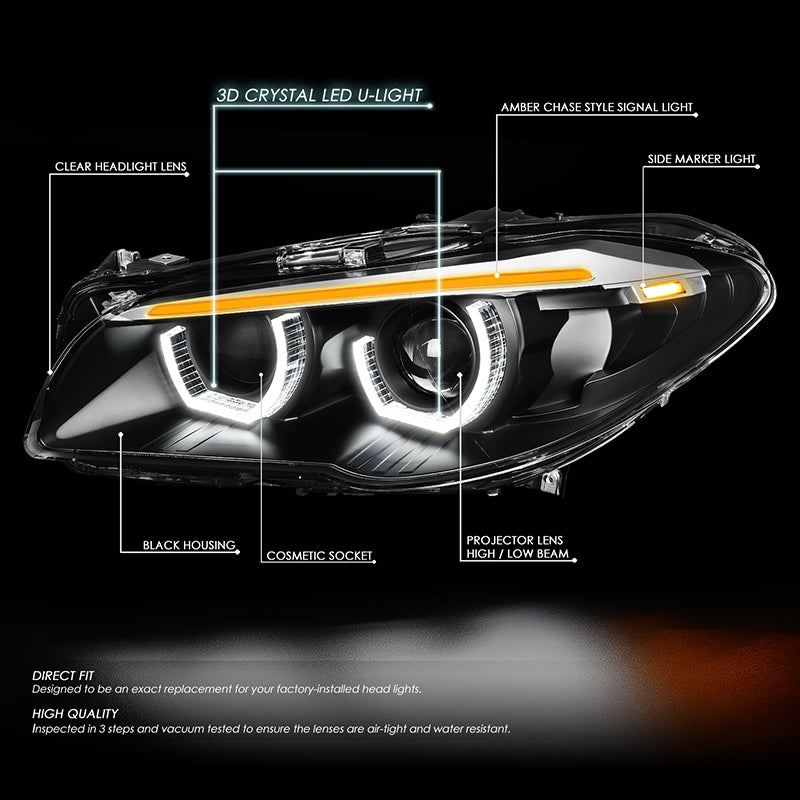 LED DRL U-Halo Sequential Projector Headlights<br>11-13 BMW 528i 535i 550i / xDrive