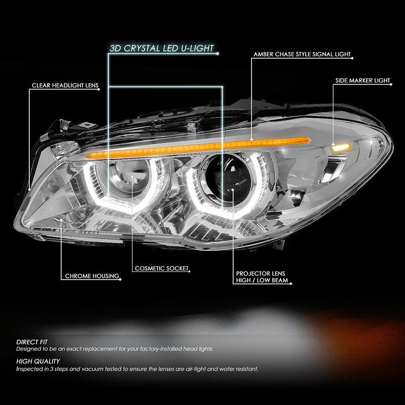 LED DRL U-Halo Sequential Projector Headlights<br>11-13 BMW 528i 535i 550i / xDrive