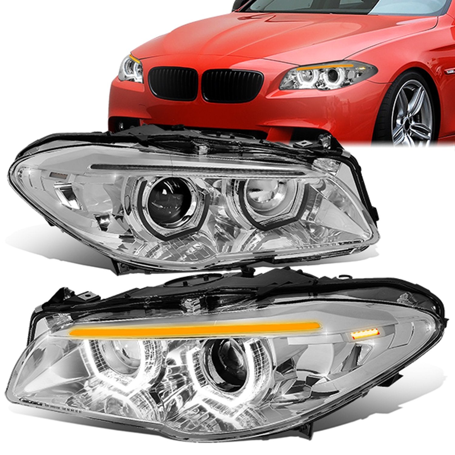 LED DRL U-Halo Sequential Projector Headlights<br>11-13 BMW 528i 535i 550i / xDrive