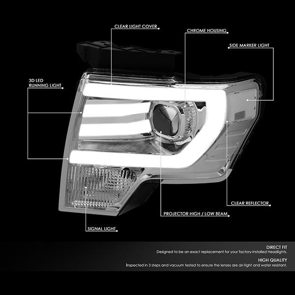 LED DRL Projector Headlights<br>09-14 Ford F-150