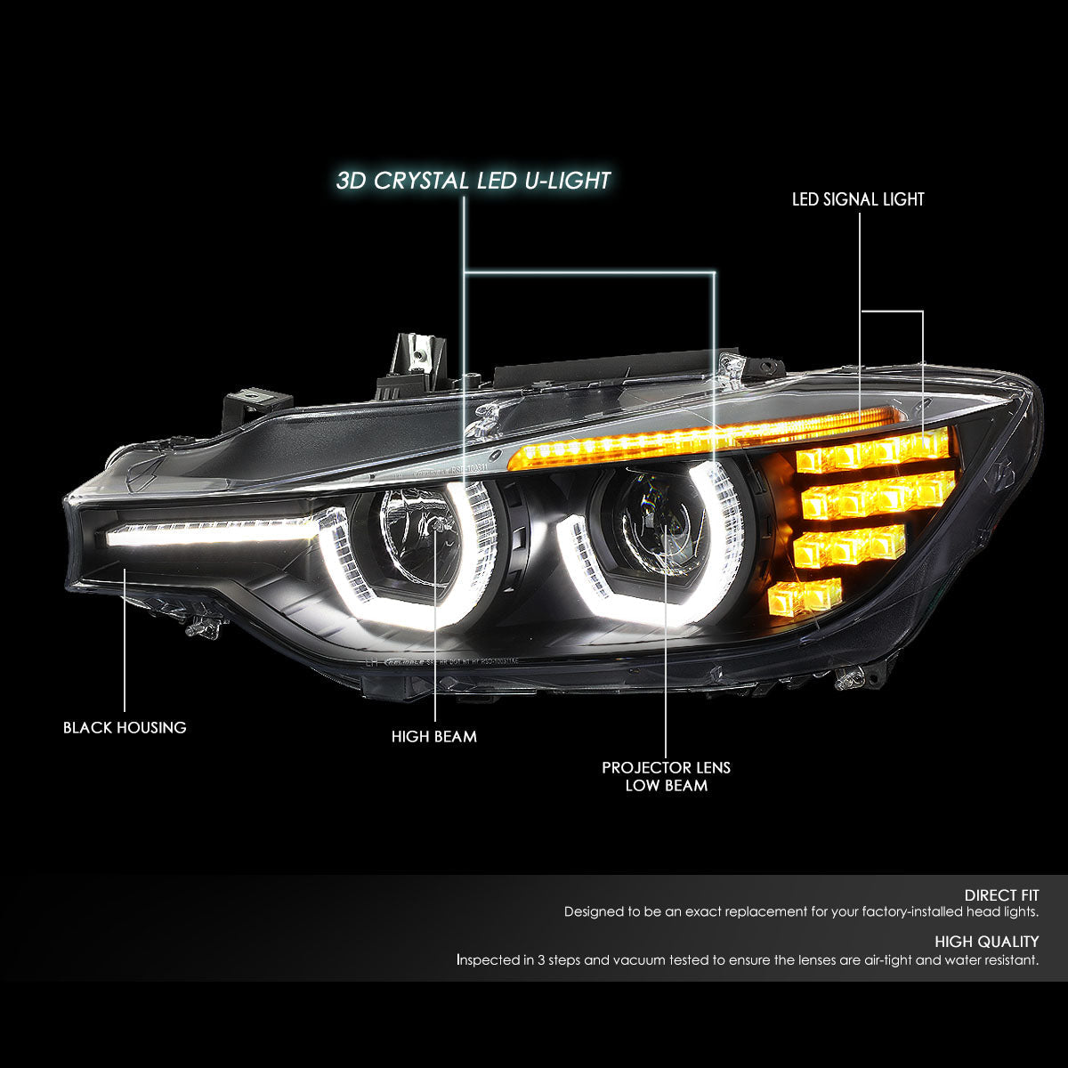 LED DRL U-Halo Projector Headlights<br>12-16 BMW 320i 328i / xDrive, 2016 340i / xDrive