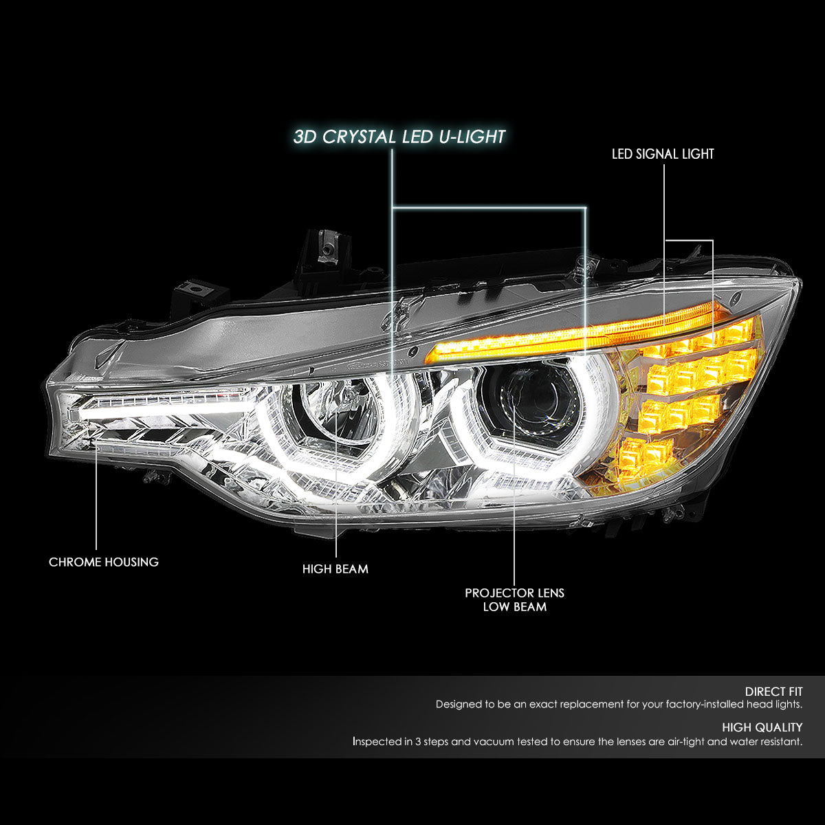 LED DRL U-Halo Projector Headlights<br>12-16 BMW 320i 328i / xDrive, 2016 340i / xDrive