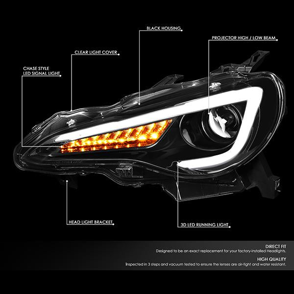 LED DRL Sequential Projector Headlights<br>13-19 Scion FRS Toyota 86 Subaru BRZ