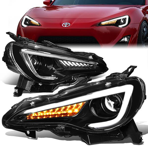 LED DRL Sequential Projector Headlights<br>13-19 Scion FRS Toyota 86 Subaru BRZ