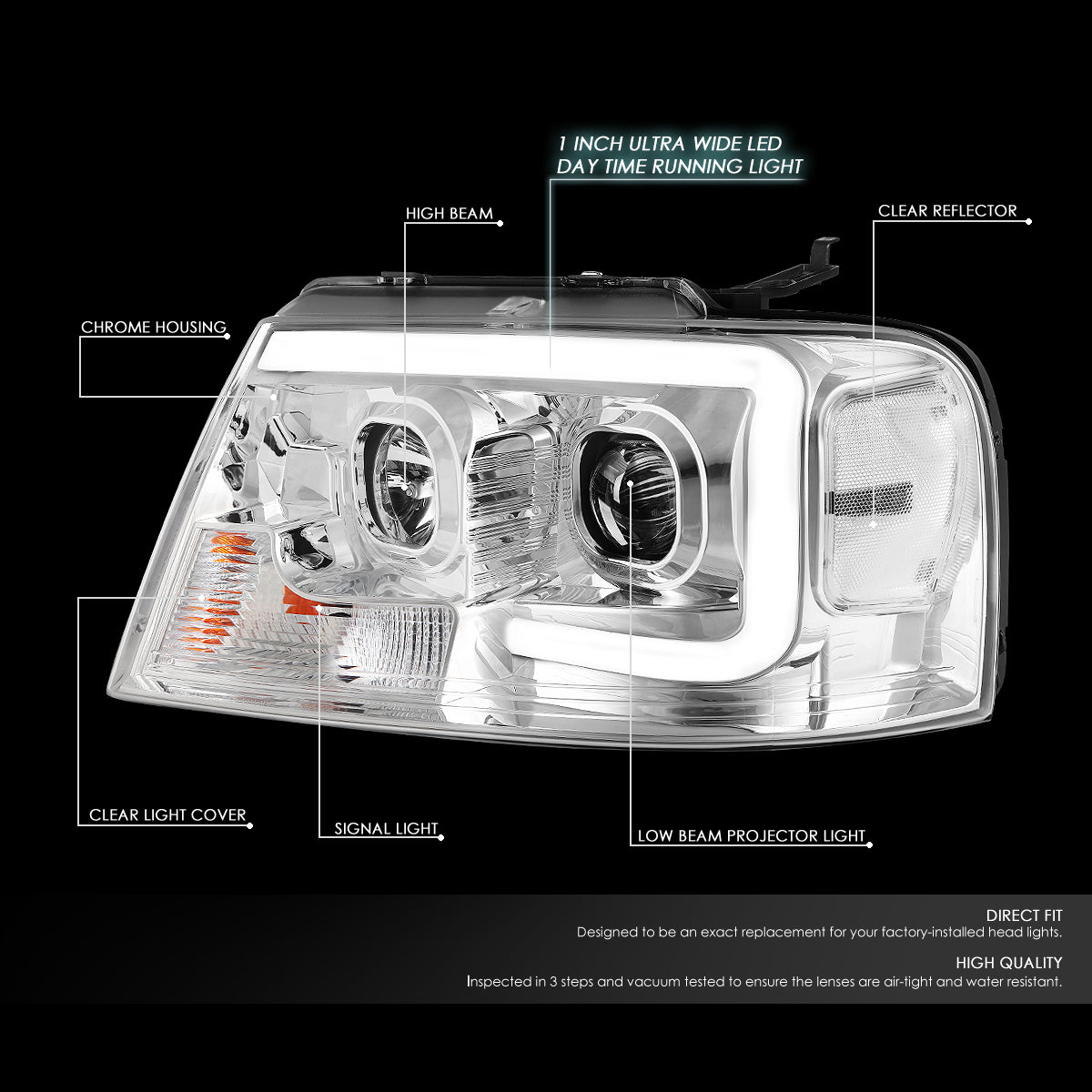 LED DRL Projector Headlights<br>04-08 Ford F-150, 06-08 Lincoln Mark LT