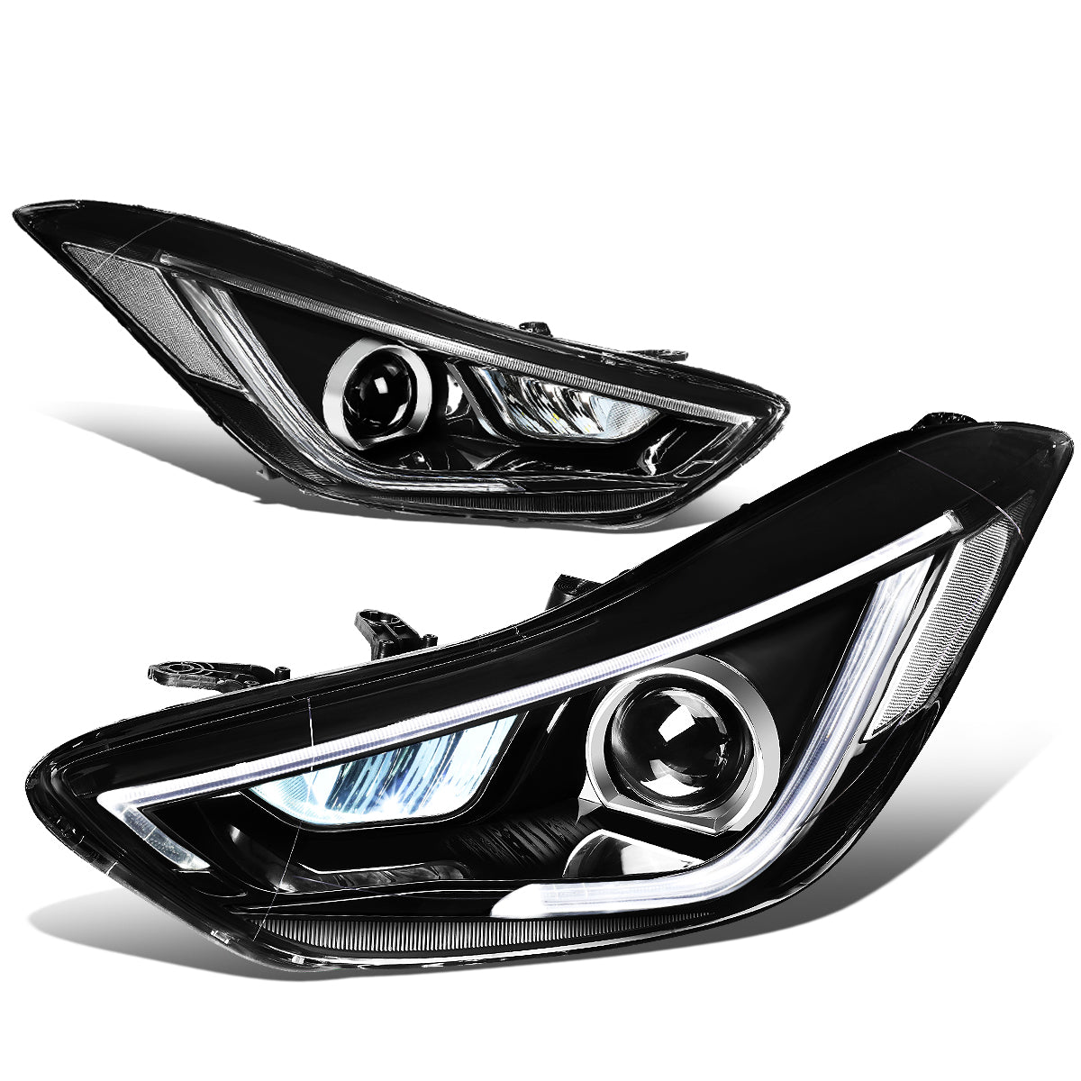 LED DRL Projector Headlights<br>11-13 Hyundai Elantra