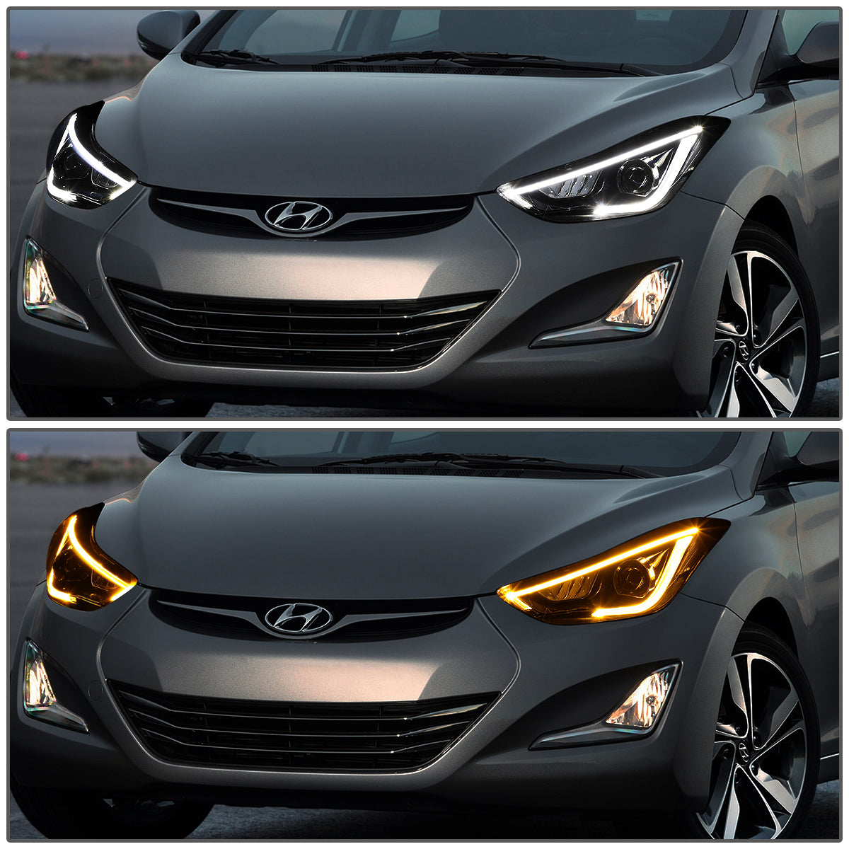 LED DRL Projector Headlights<br>11-13 Hyundai Elantra