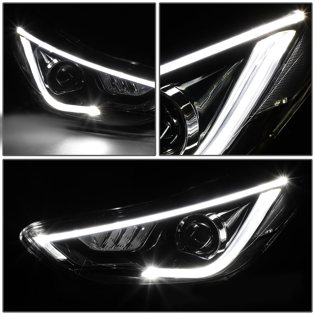 LED DRL Projector Headlights<br>11-13 Hyundai Elantra