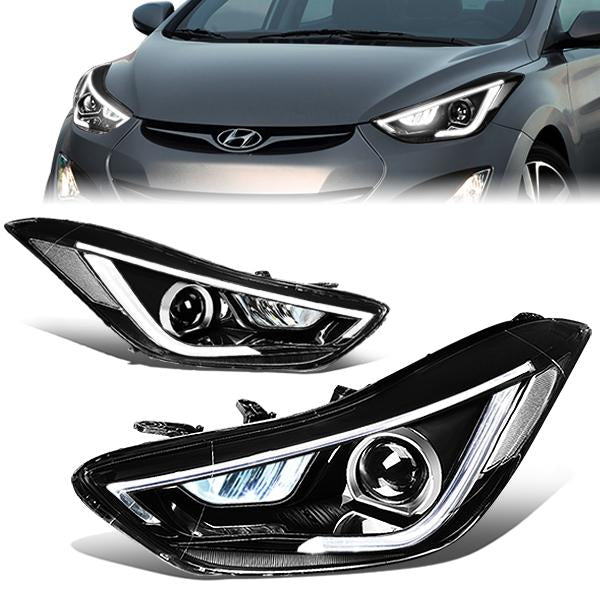 LED DRL Projector Headlights<br>11-13 Hyundai Elantra