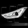 LED DRL Projector Headlights<br>11-13 Hyundai Elantra