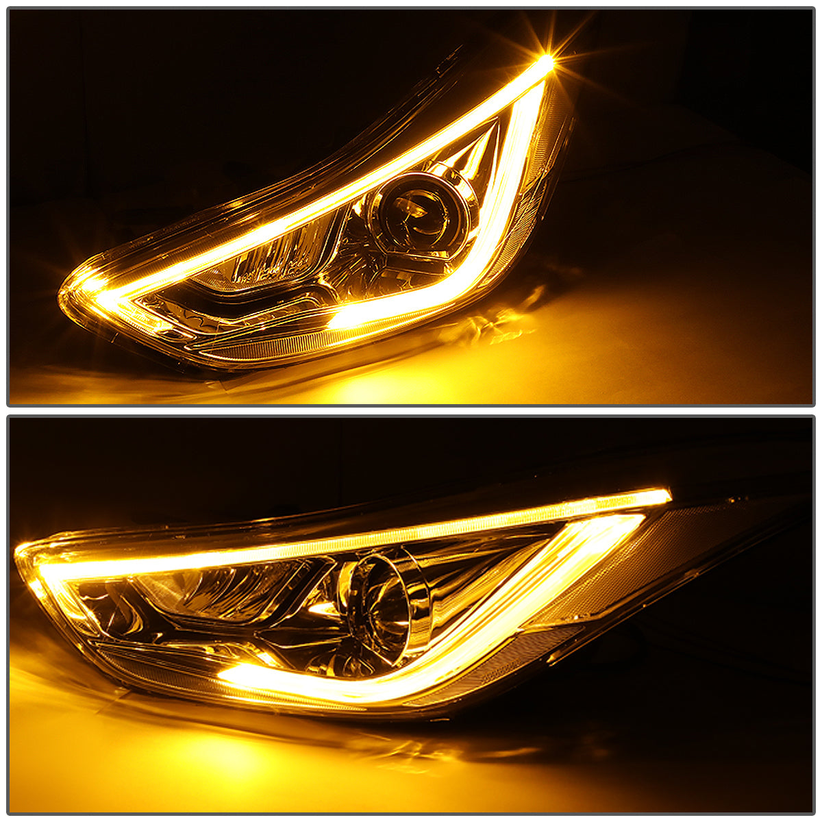 LED DRL Projector Headlights<br>11-13 Hyundai Elantra