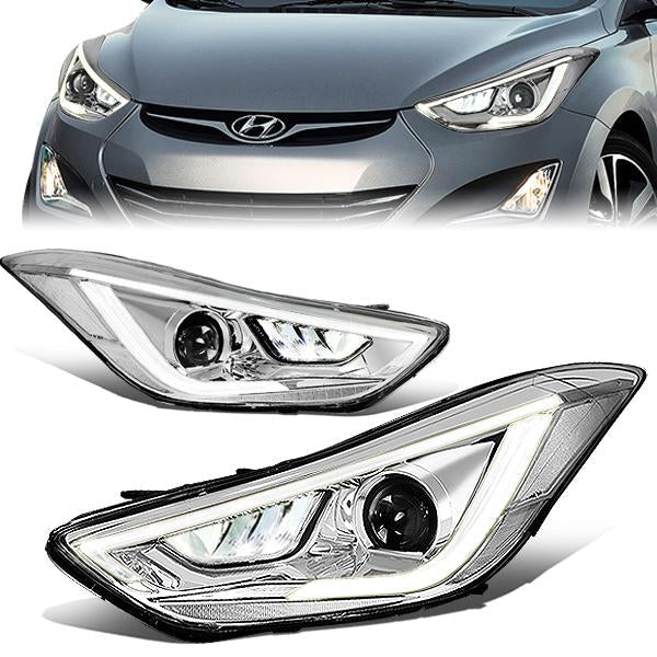 LED DRL Projector Headlights<br>11-13 Hyundai Elantra