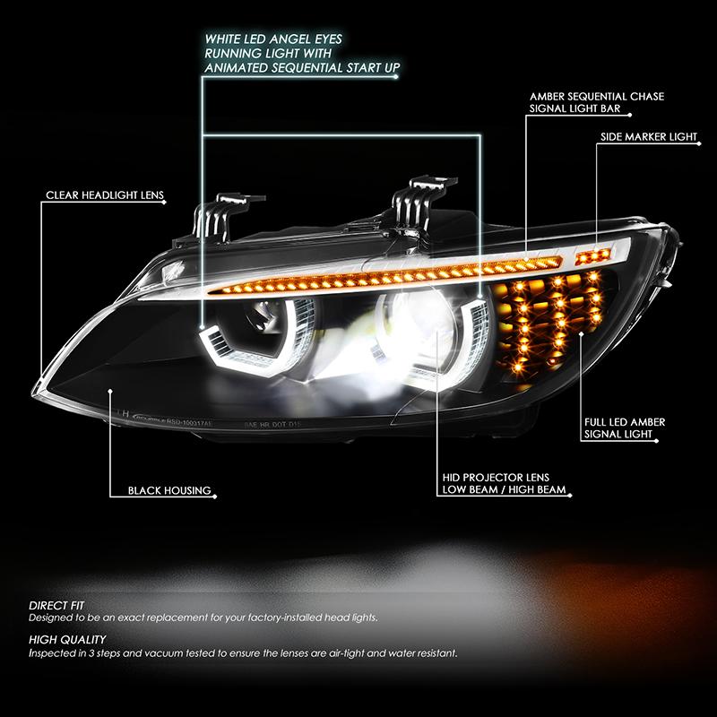 LED DRL Sequential Projector Headlights<br>07-10 BMW 328i 335i / Xi / xDrive