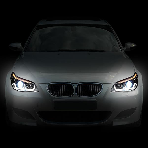 LED DRL U-Halo Projector Headlights<br>04-07 BMW 525i 530i, 06-07 525Xi 530Xi 550i