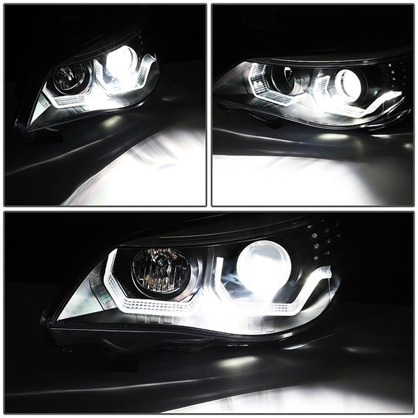 LED DRL U-Halo Projector Headlights<br>04-07 BMW 525i 530i, 06-07 525Xi 530Xi 550i